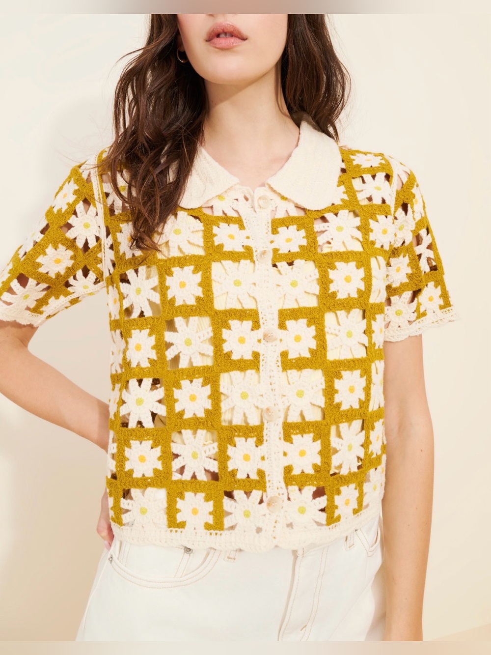 Find Me Now Floral Crochet Buttondown Top